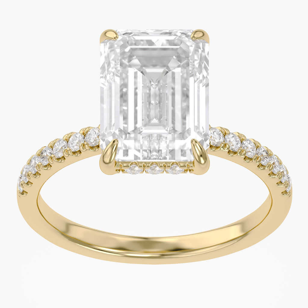 4.00 Carat Emerald and Round Cut Lab Grown Diamond Hidden Halo Solitaire Engagement Ring