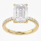 4.00 Carat Emerald and Round Cut Lab Grown Diamond Hidden Halo Solitaire Engagement Ring