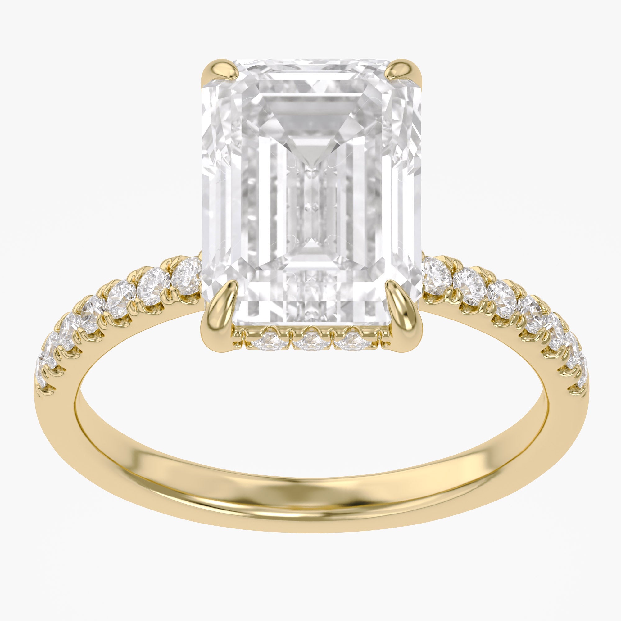 4.00 Carat Emerald and Round Cut Lab Grown Diamond Hidden Halo Solitaire Engagement Ring