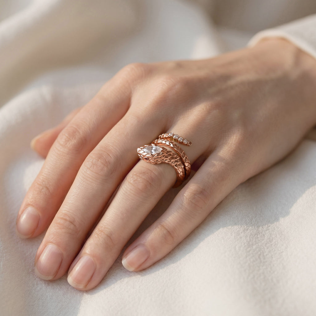 0.60 Carat Marquise and Round Cut Lab Grown Diamond Bezel Set Snake Pinky Ring