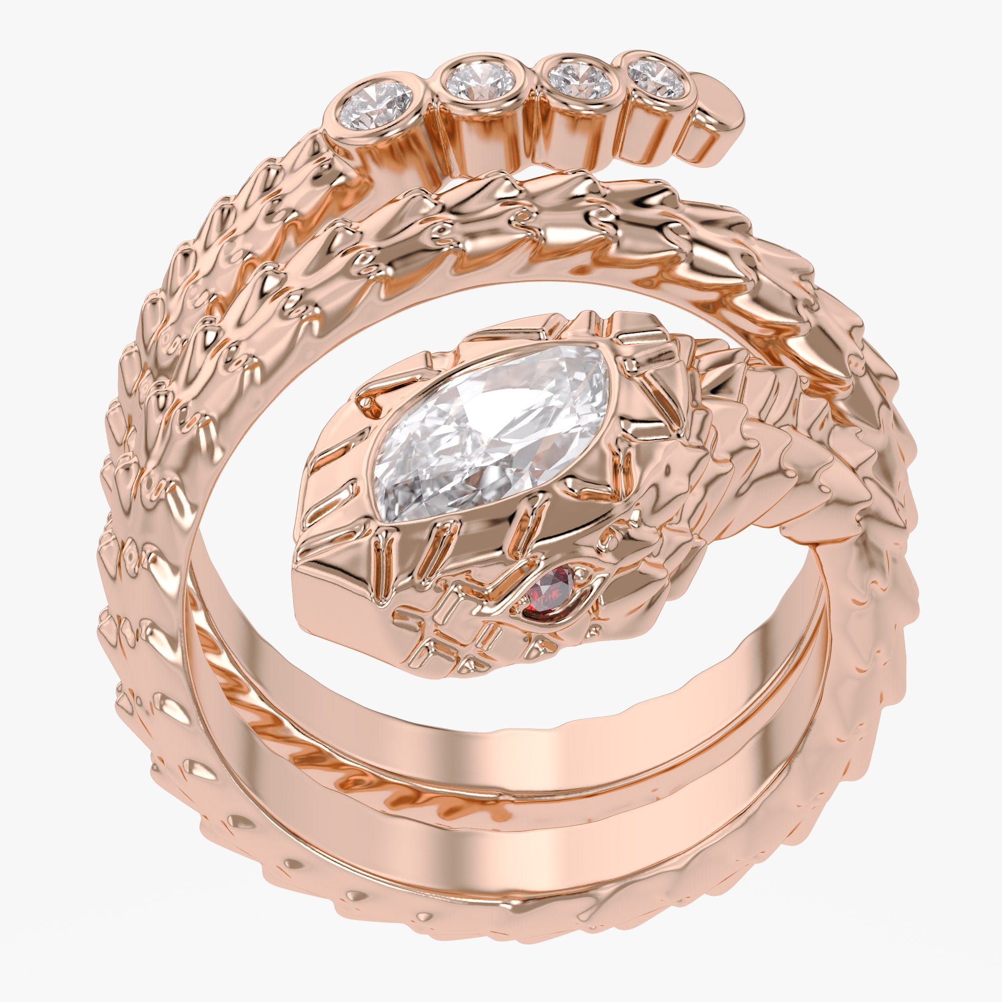 0.60 Carat Marquise and Round Cut Lab Grown Diamond Bezel Set Snake Pinky Ring