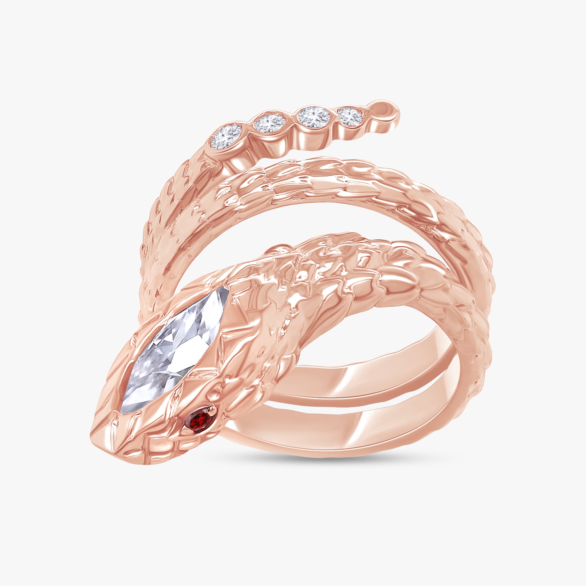 0.60 Carat Marquise and Round Cut Lab Grown Diamond Bezel Set Snake Pinky Ring