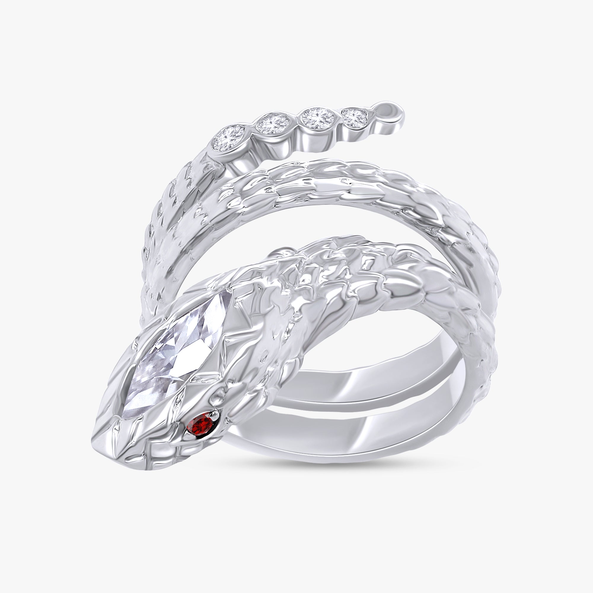 0.60 Carat Marquise and Round Cut Lab Grown Diamond Bezel Set Snake Pinky Ring
