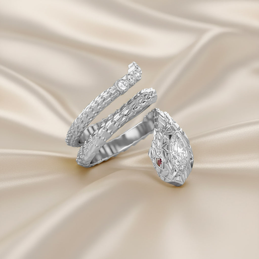 0.60 Carat Marquise and Round Cut Lab Grown Diamond Bezel Set Snake Pinky Ring