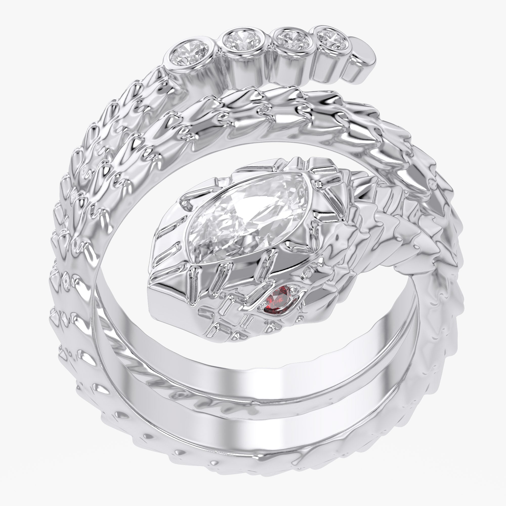 0.60 Carat Marquise and Round Cut Lab Grown Diamond Bezel Set Snake Pinky Ring