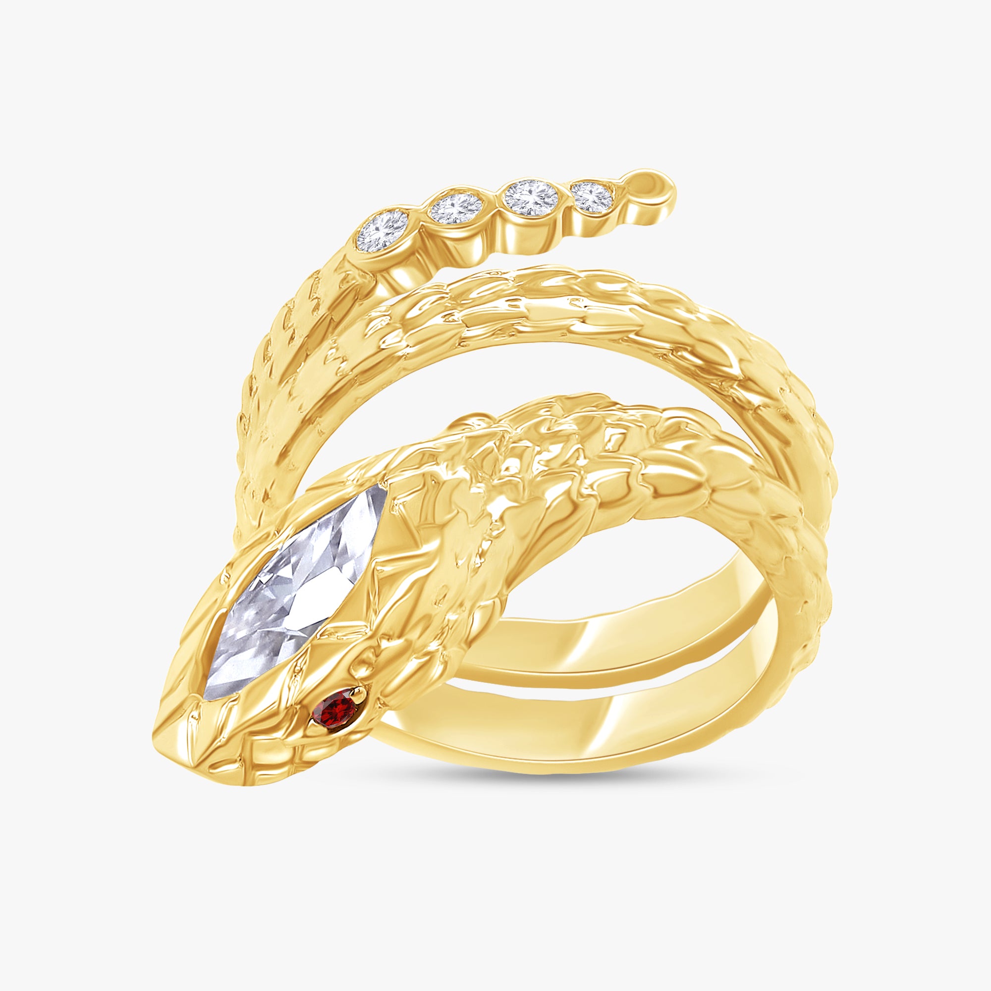 0.60 Carat Marquise and Round Cut Lab Grown Diamond Bezel Set Snake Pinky Ring