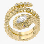 0.60 Carat Marquise and Round Cut Lab Grown Diamond Bezel Set Snake Pinky Ring