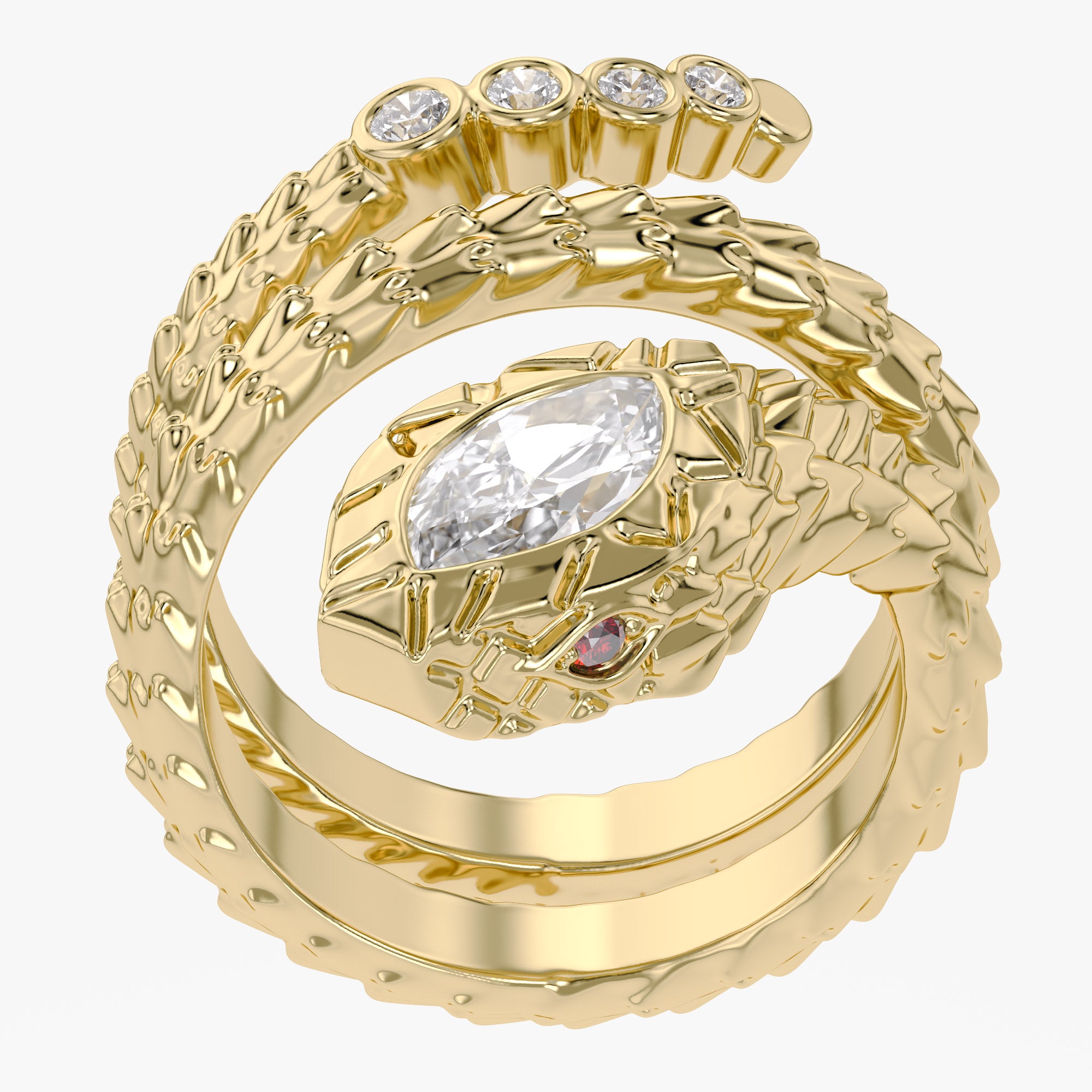 0.60 Carat Marquise and Round Cut Lab Grown Diamond Bezel Set Snake Pinky Ring