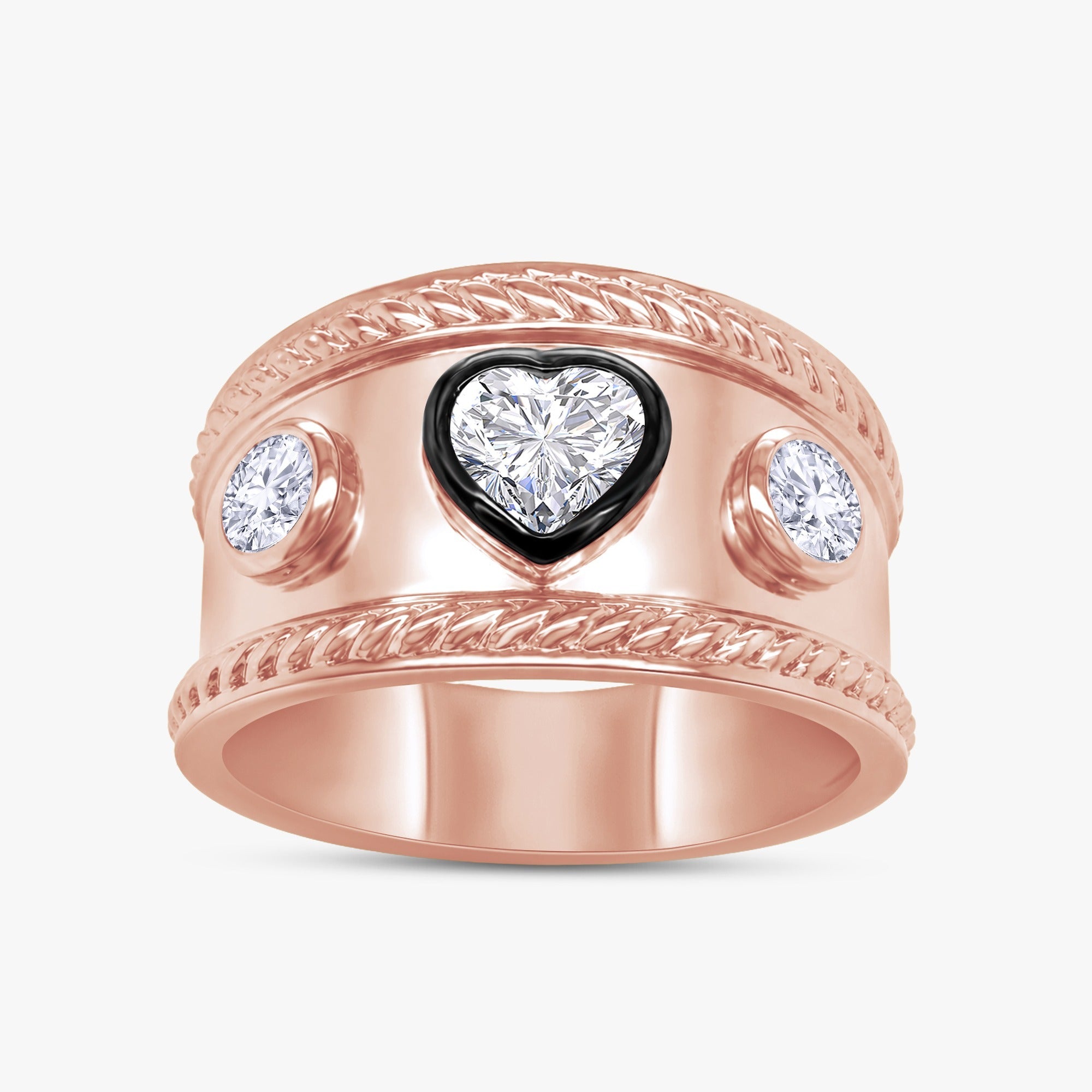 0.80 Carat Vintage Heart Shape Lab Grown Diamond Cigar Band Ring