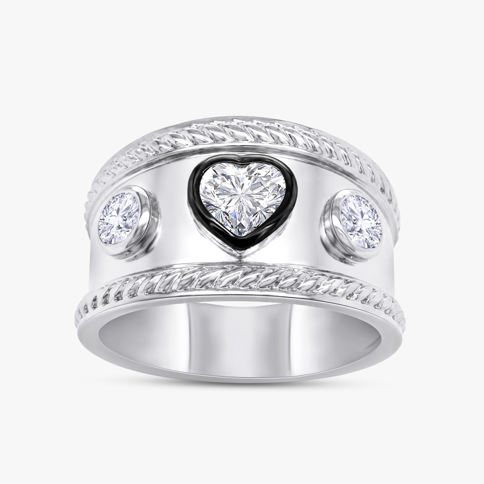 0.80 Carat Vintage Heart Shape Lab Grown Diamond Cigar Band Ring