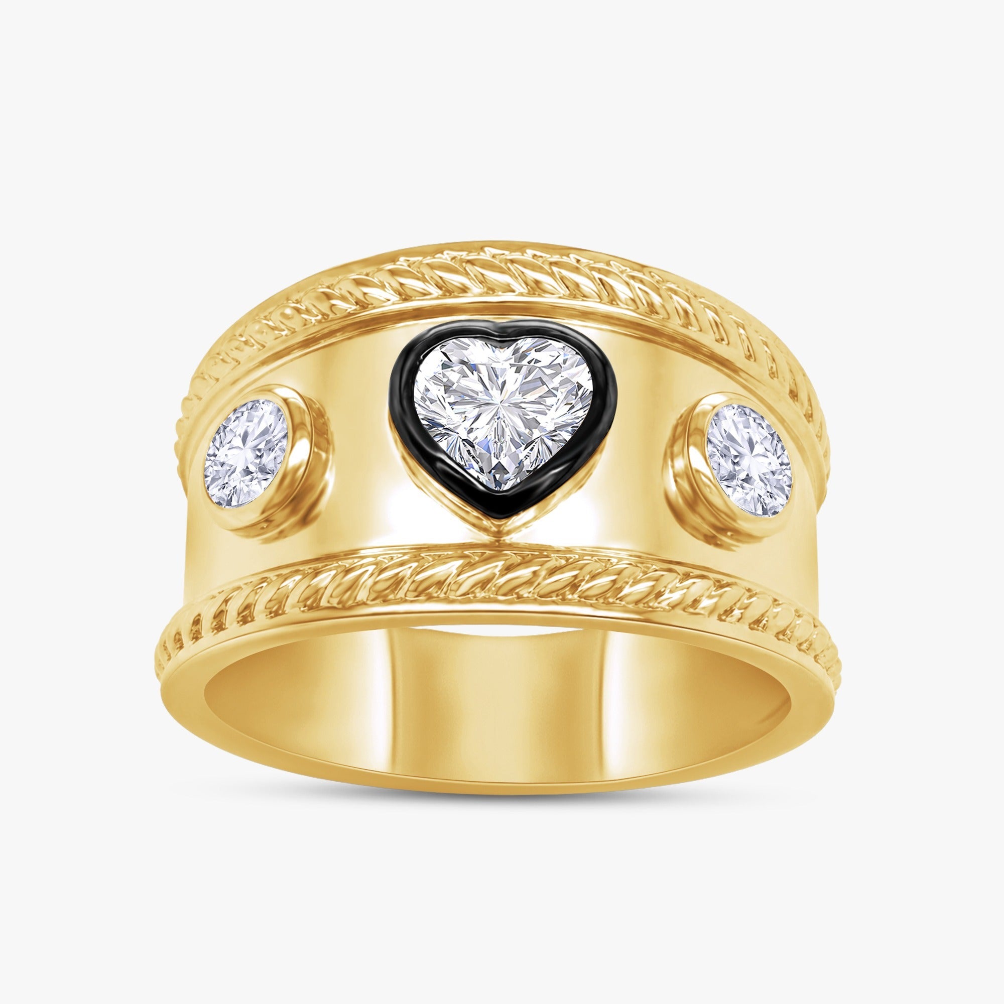 0.80 Carat Vintage Heart Shape Lab Grown Diamond Cigar Band Ring