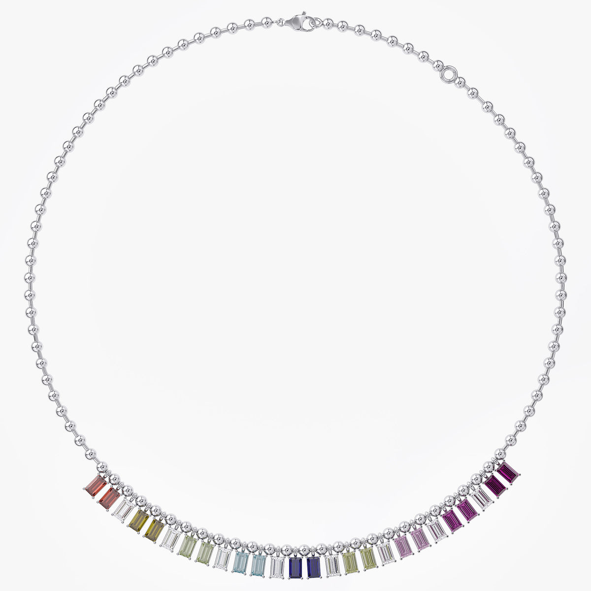 7.90 Carat Multicolor Lab Grown Gemstone and Lab Grown Diamond Rainbow Bead Necklace