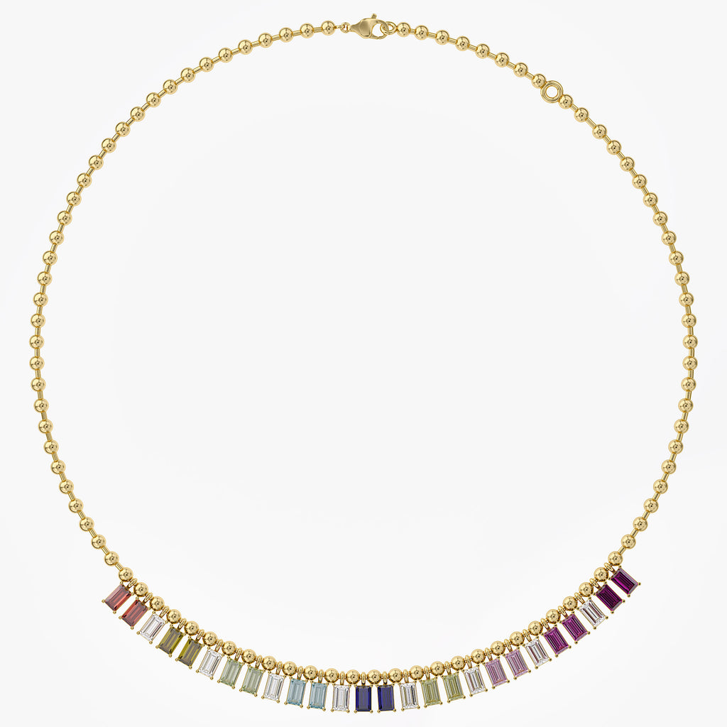 7.90 Carat Multicolor Lab Grown Gemstone and Lab Grown Diamond Rainbow Bead Necklace