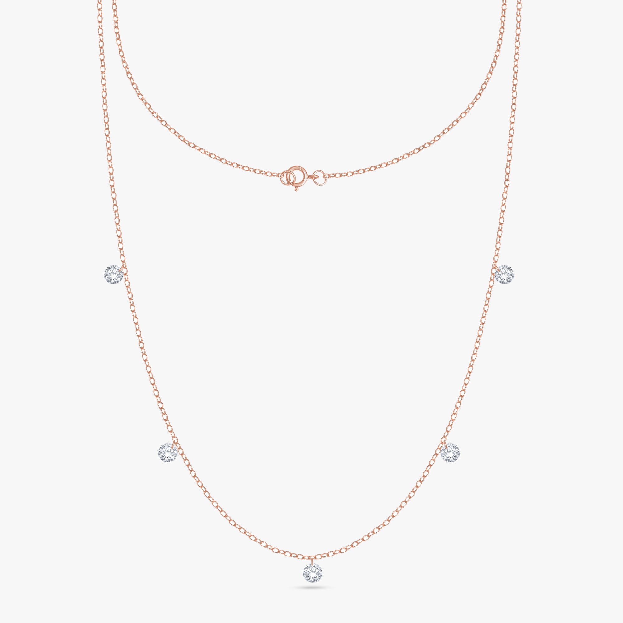 0.50 Carat Round Cut Lab Grown Diamond Five Stone Station Necklace