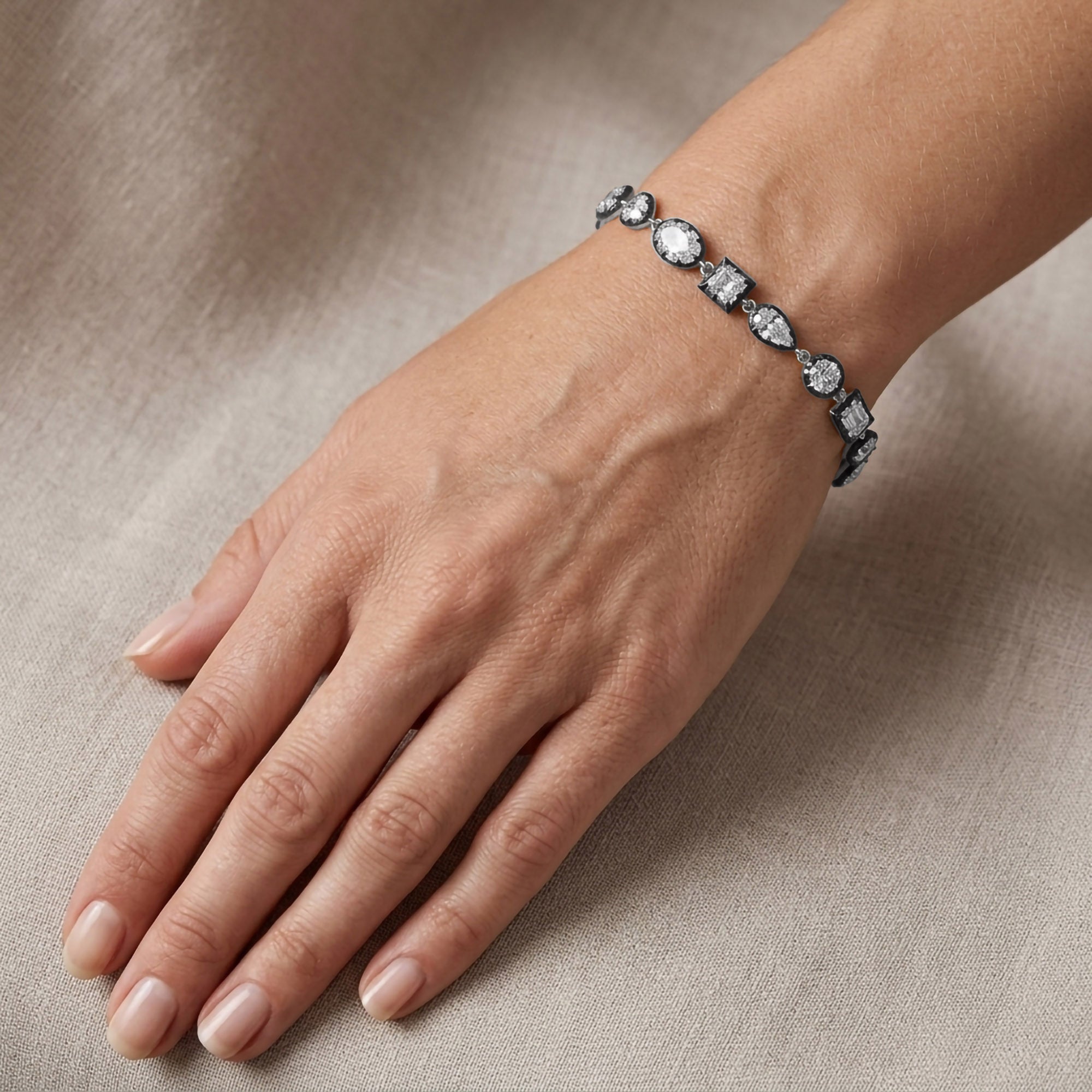 Multi Shape 6.40 Carat Lab Grown Diamond Two Tone Bracelet