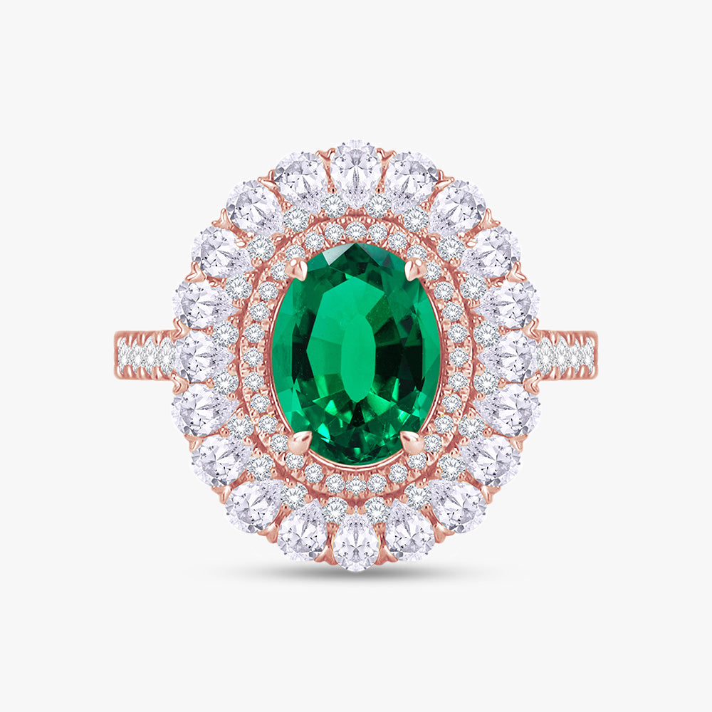 3.25 Carat Lab Grown Gemstone and Lab Diamond Double Halo Cluster Ring