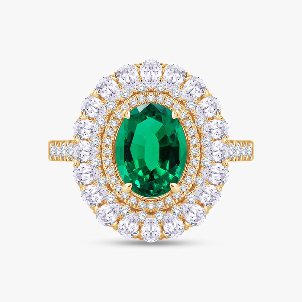 3.25 Carat Lab Grown Gemstone and Lab Diamond Double Halo Cluster Ring