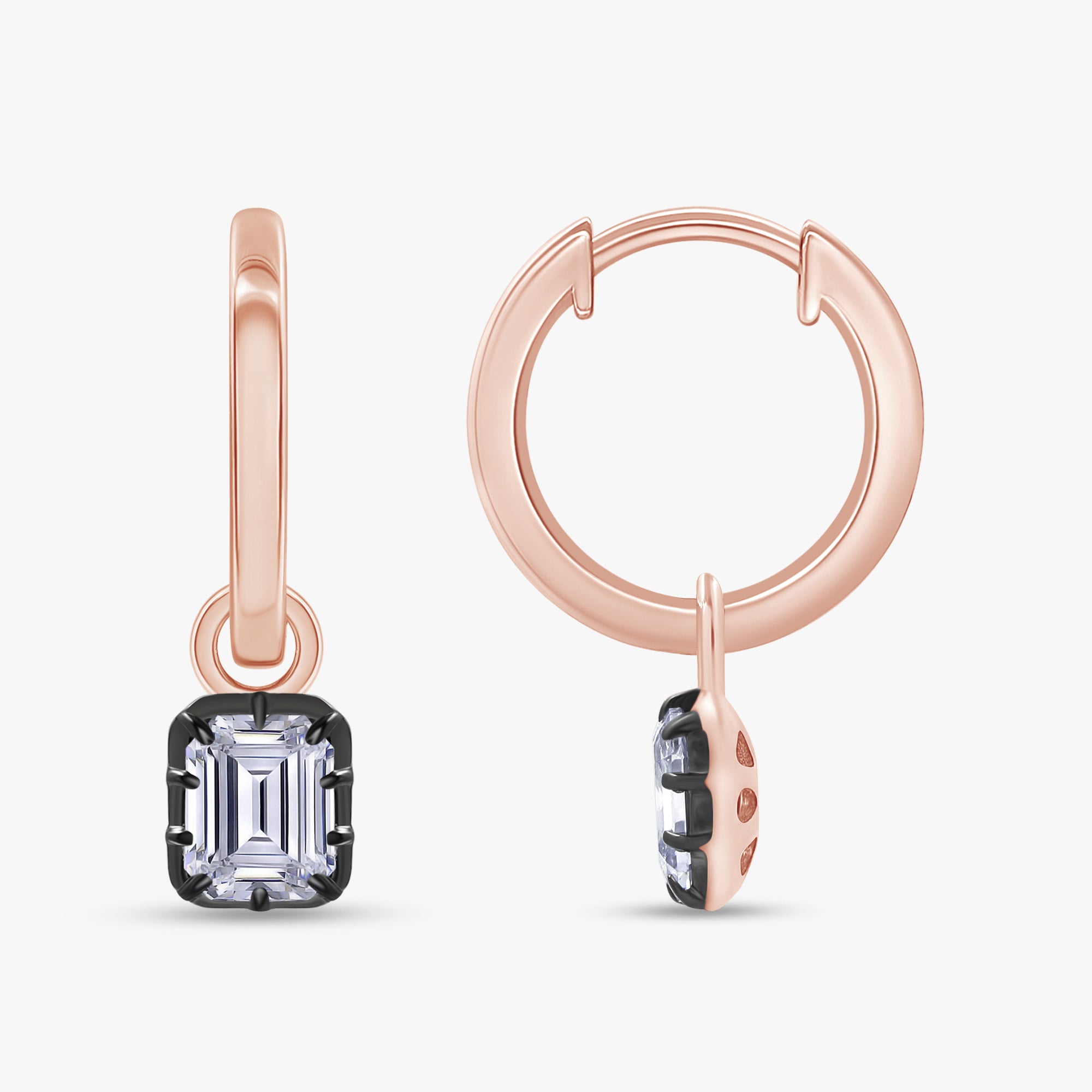 1.00 Carat Emerald Cut Lab Grown Diamond Drop Solitaire Earrings