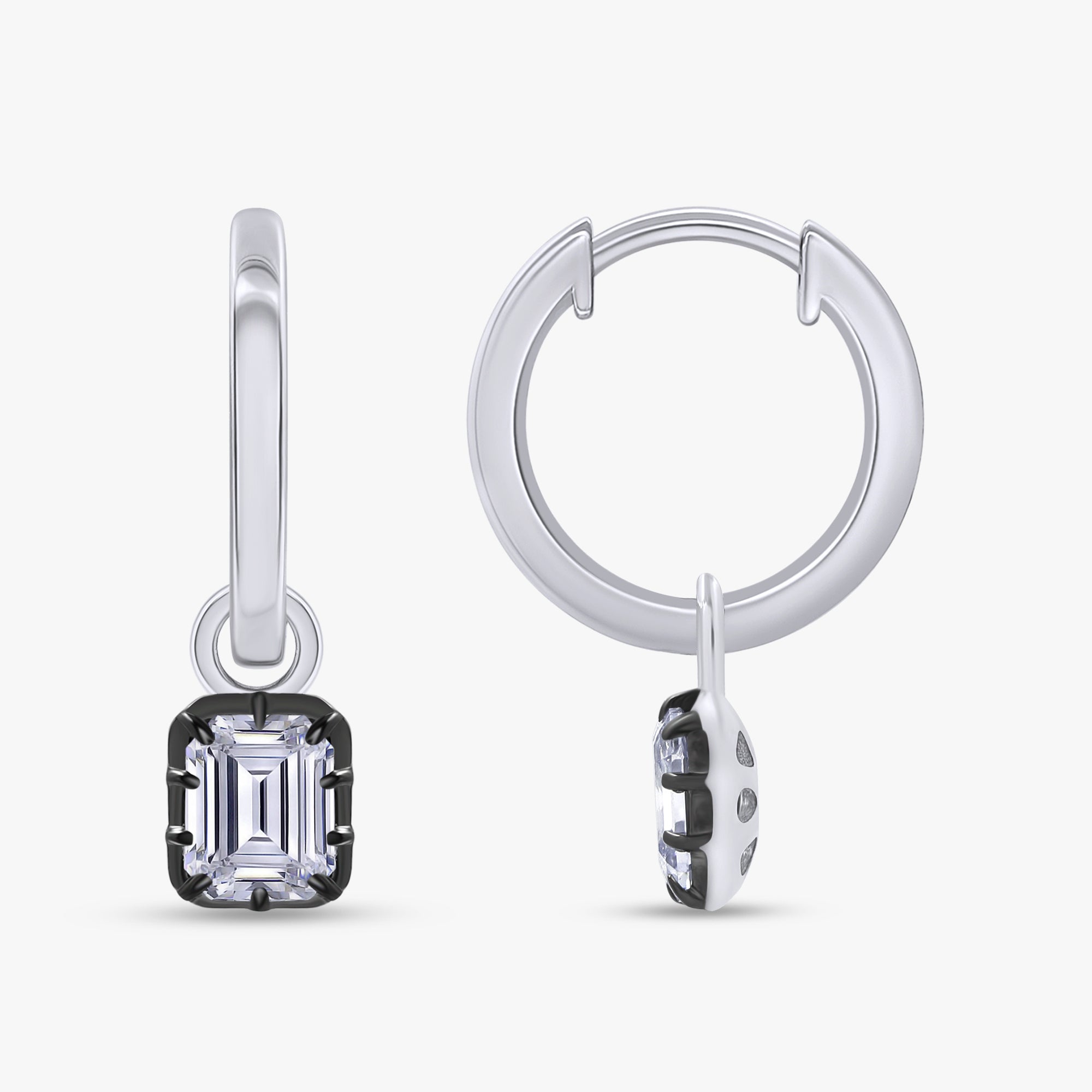 1.00 Carat Emerald Cut Lab Grown Diamond Drop Solitaire Earrings