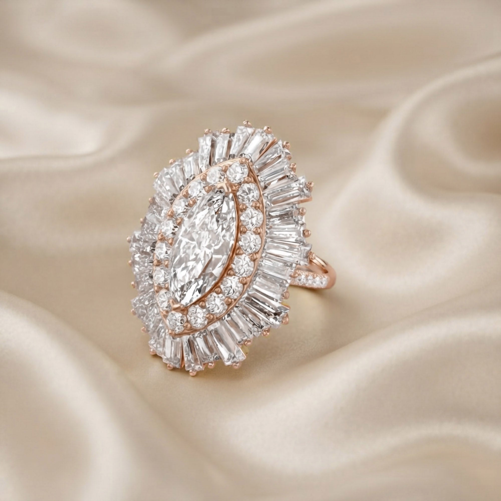 10.70 CTW Lab Grown Diamond Marquise Cut Cocktail Ring