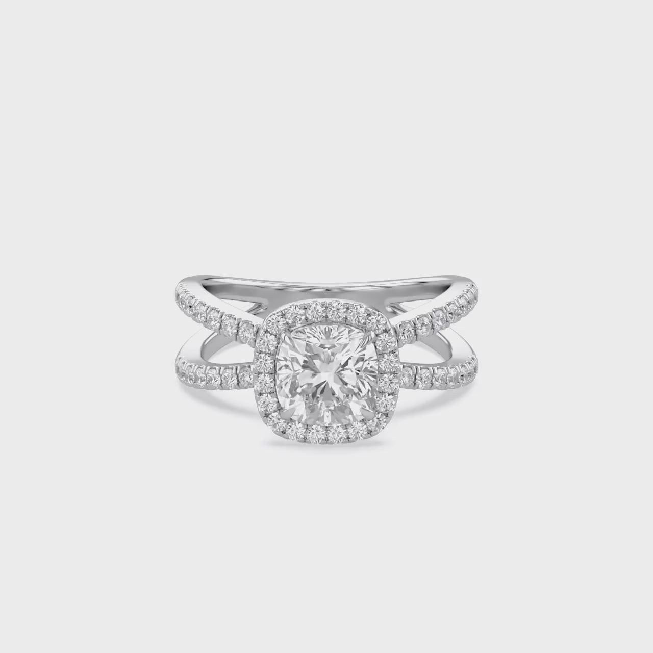 2.25 Carat Kara Cushion Cut Split Shank Halo Lab Grown Diamond Engagement Ring