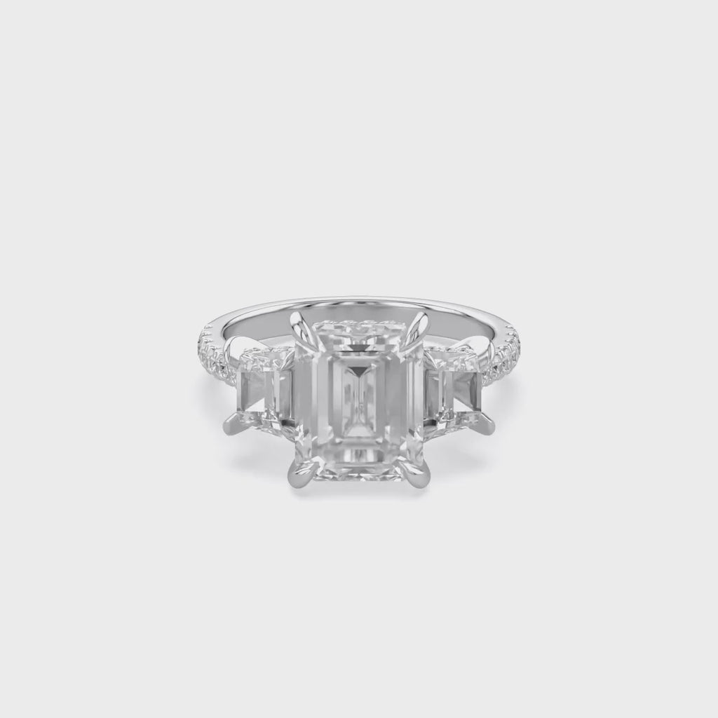 5.20 Carat Leda 3 Stone Hidden Halo Lab Grown Diamond Engagement Ring