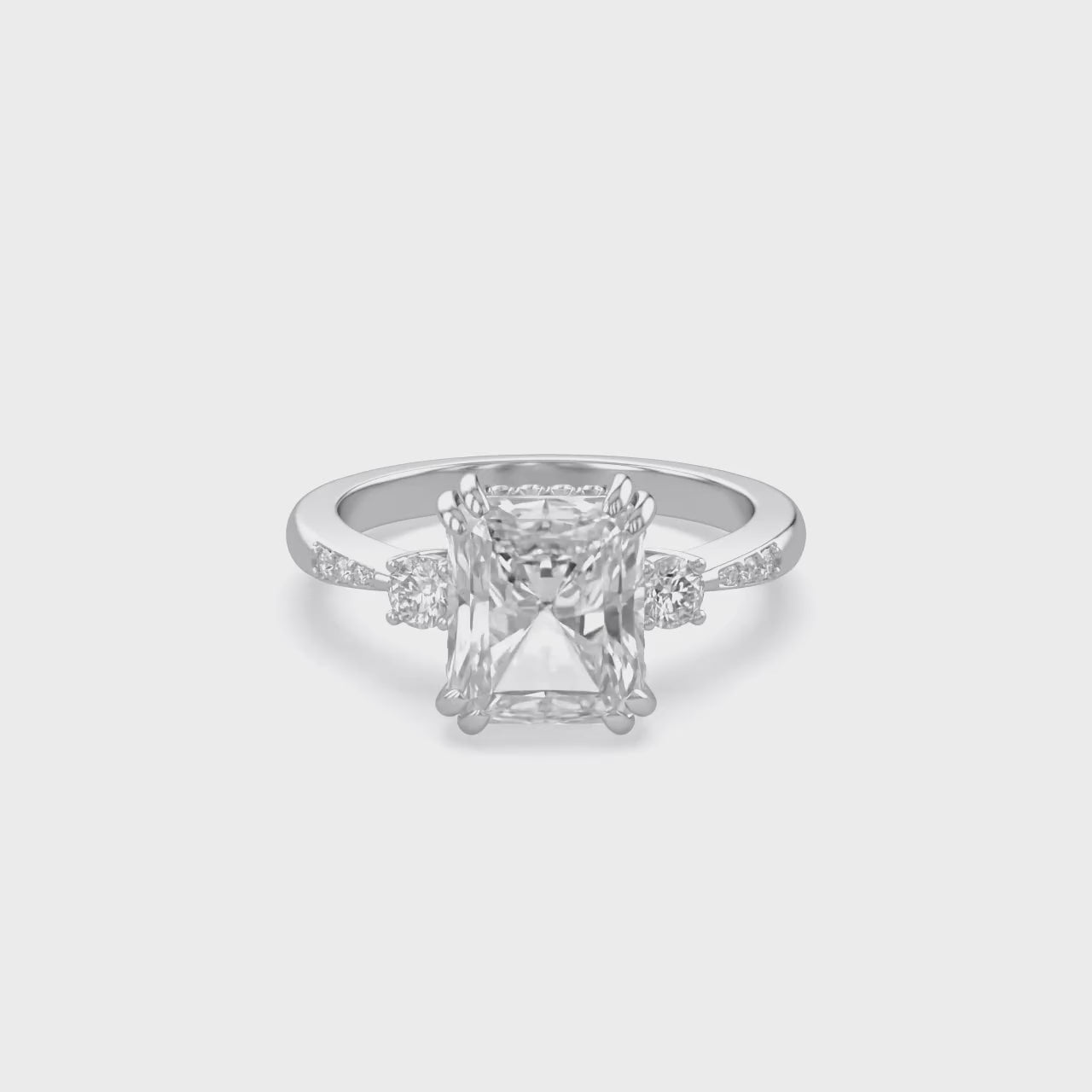 3.95 Carat Elisabeth 3 Stone Hidden Halo Lab Grown Diamond Engagement Ring