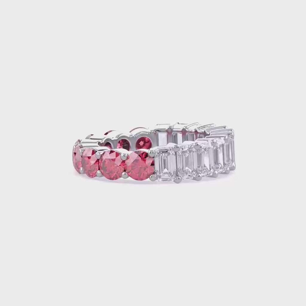 Round and Emerald shape 6.30 Carat Lab Grown Diamond Full Eternity Ring