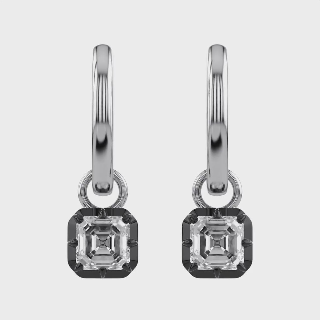 1.00 Carat Asscher Cut Lab Grown Diamond Drop Dangle Earrings