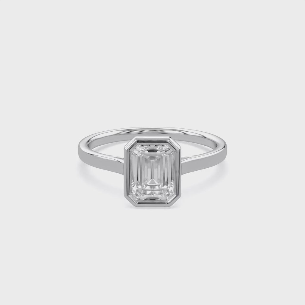 1.30 Carat Max Emerald Cut Bezel Set Lab Grown Diamond Engagement Ring