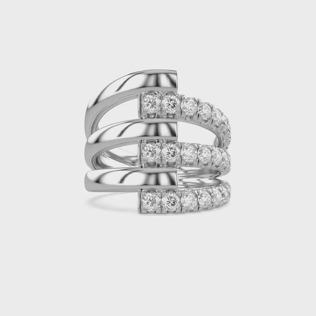 1.68 Carat Round Cut Lab Grown Diamond Three Row Engagement Ring