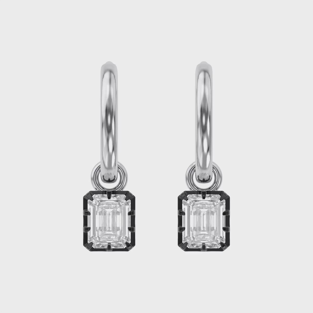 1.00 Carat Emerald Cut Lab Grown Diamond Drop Solitaire Earrings
