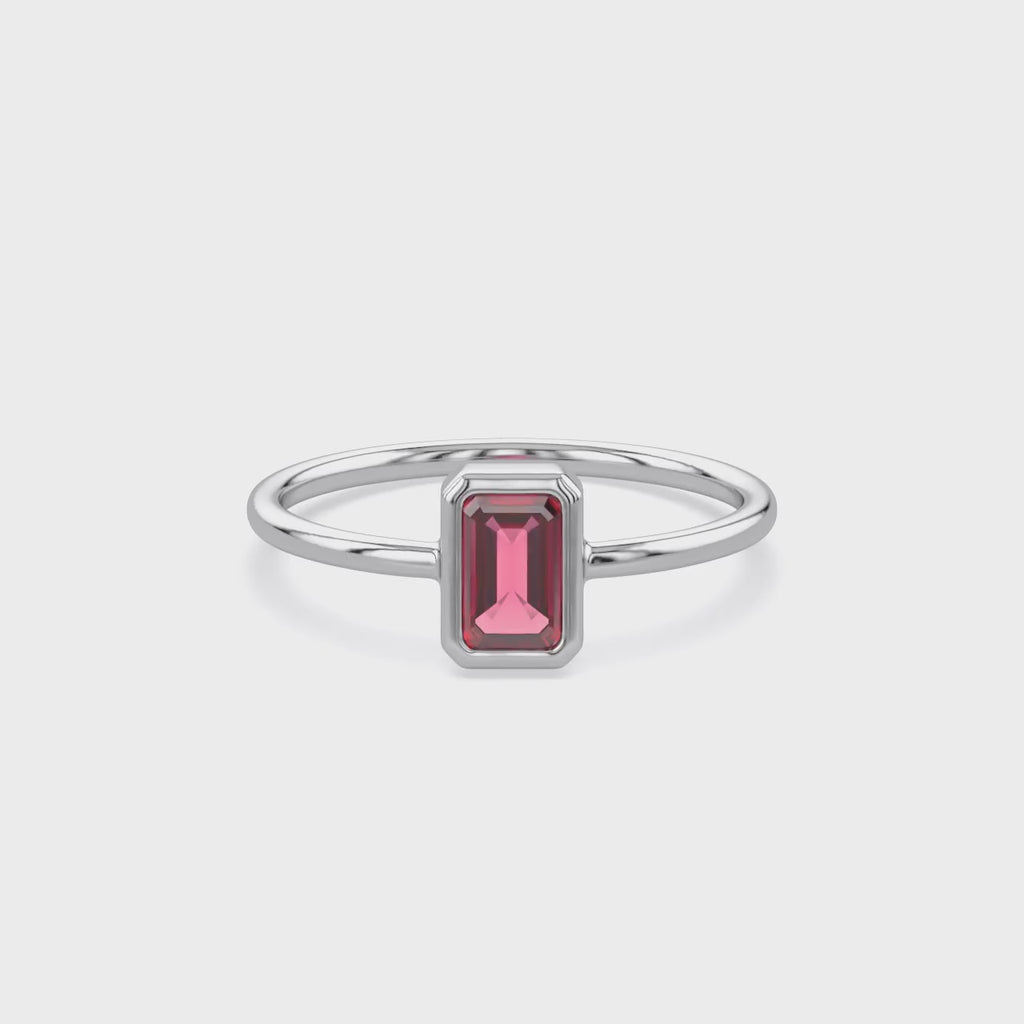 0.55 Carat Emerald Cut Lab Grown Gemstone Ruby Solitaire Engagement Ring