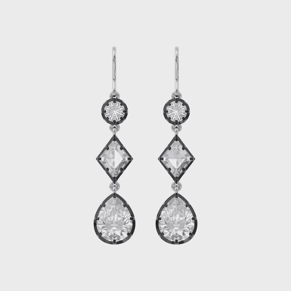 5.75 Carat Multishape Lab Grown Diamond Linear Drop Hook Earrings