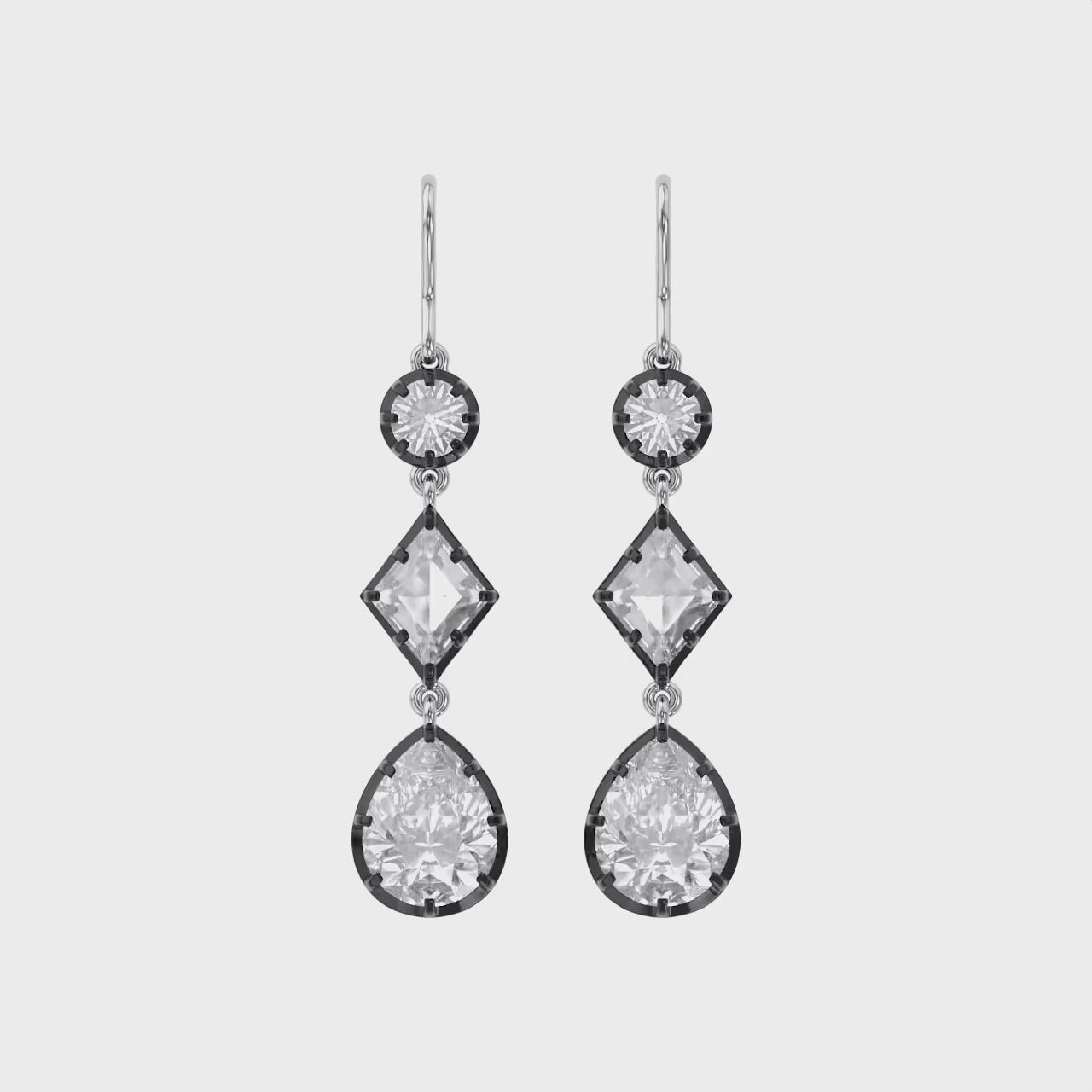 5.75 Carat Multishape Lab Grown Diamond Linear Drop Hook Earrings