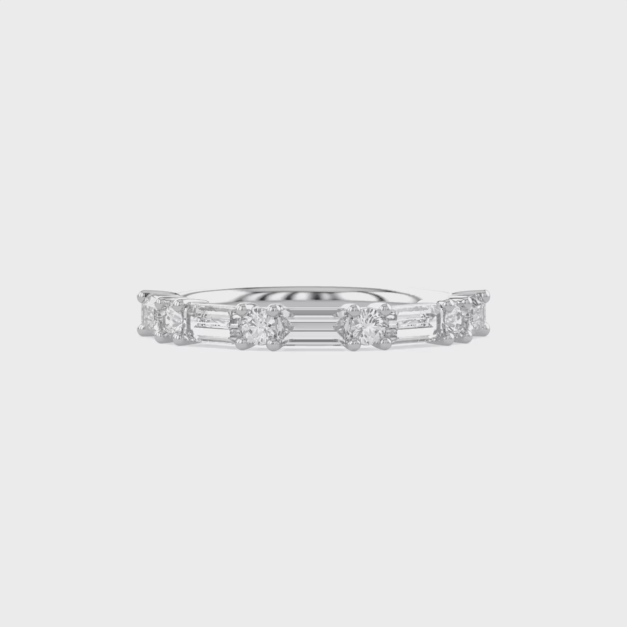 0.60 Carat Baguette and Round Cut Lab Grown Diamond Half Eternity Band Ring