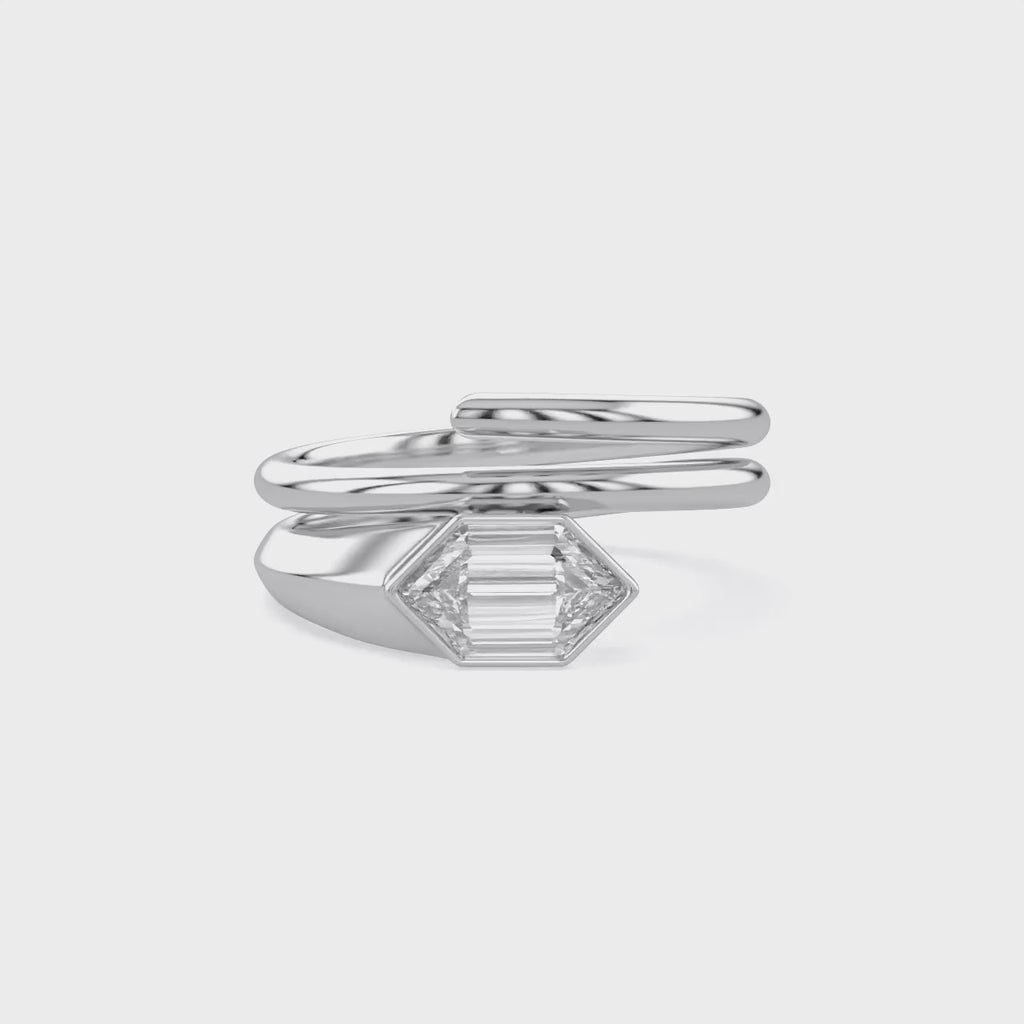 1.60 Carat Step-Cut Hexagon Lab Grown Diamond Solitaire  Ring