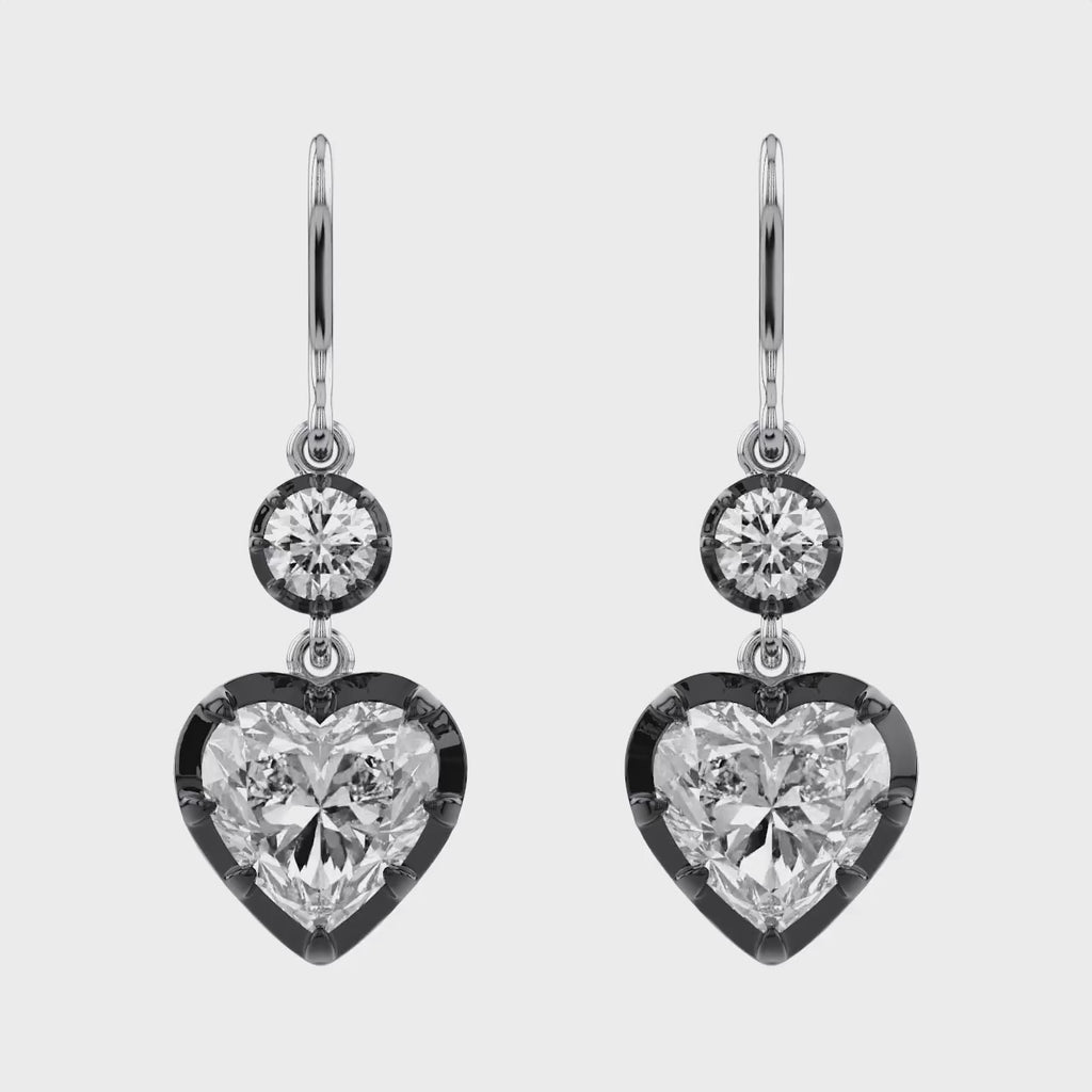 2.00 Carat Heart and Round Shape Lab Grown Diamond Hook Dangle Earrings
