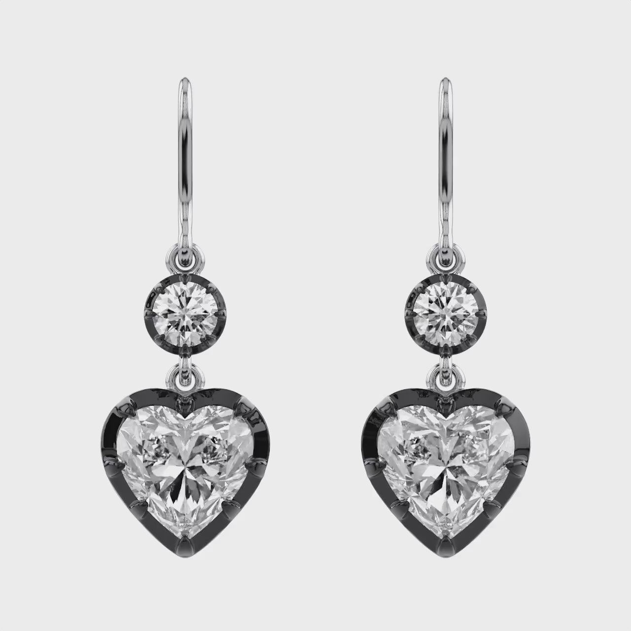 2.00 Carat Heart and Round Shape Lab Grown Diamond Hook Dangle Earrings