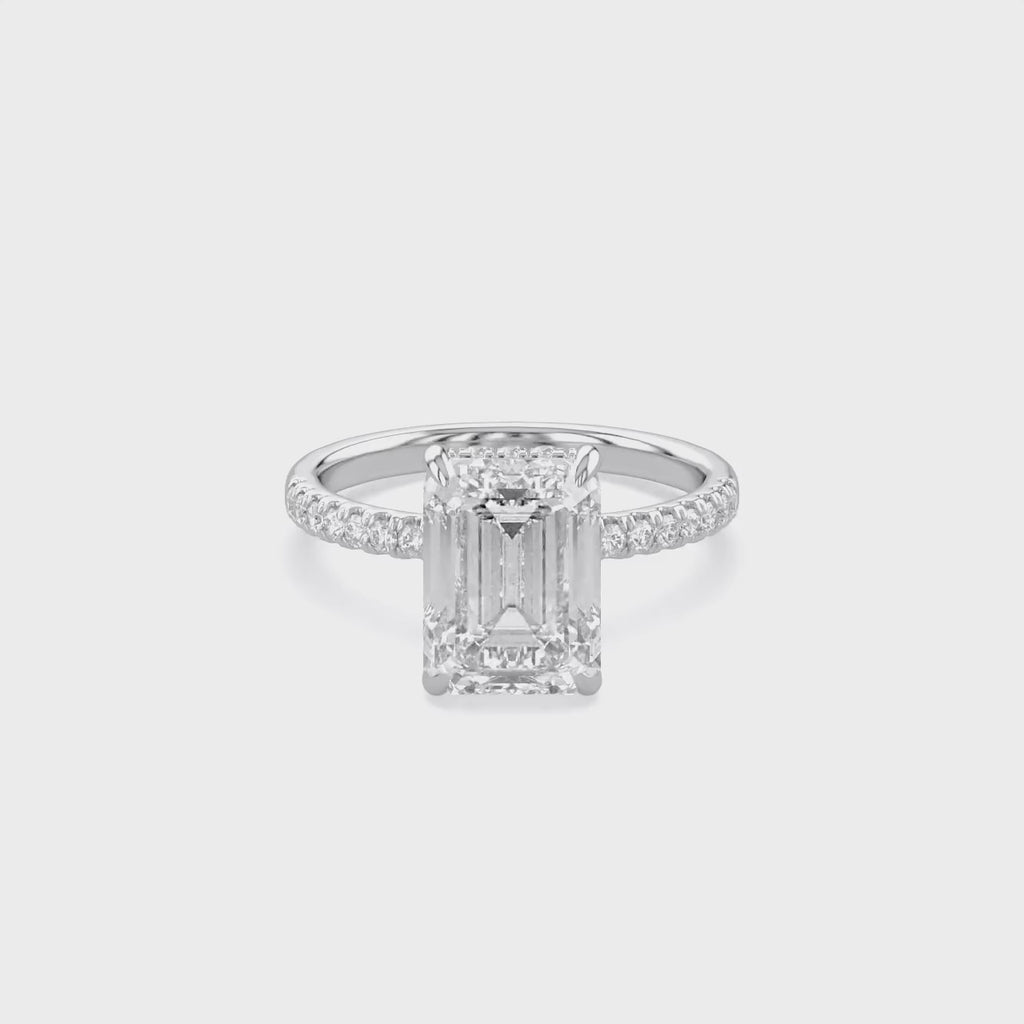 4.00 Carat Emerald and Round Cut Lab Grown Diamond Hidden Halo Solitaire Engagement Ring