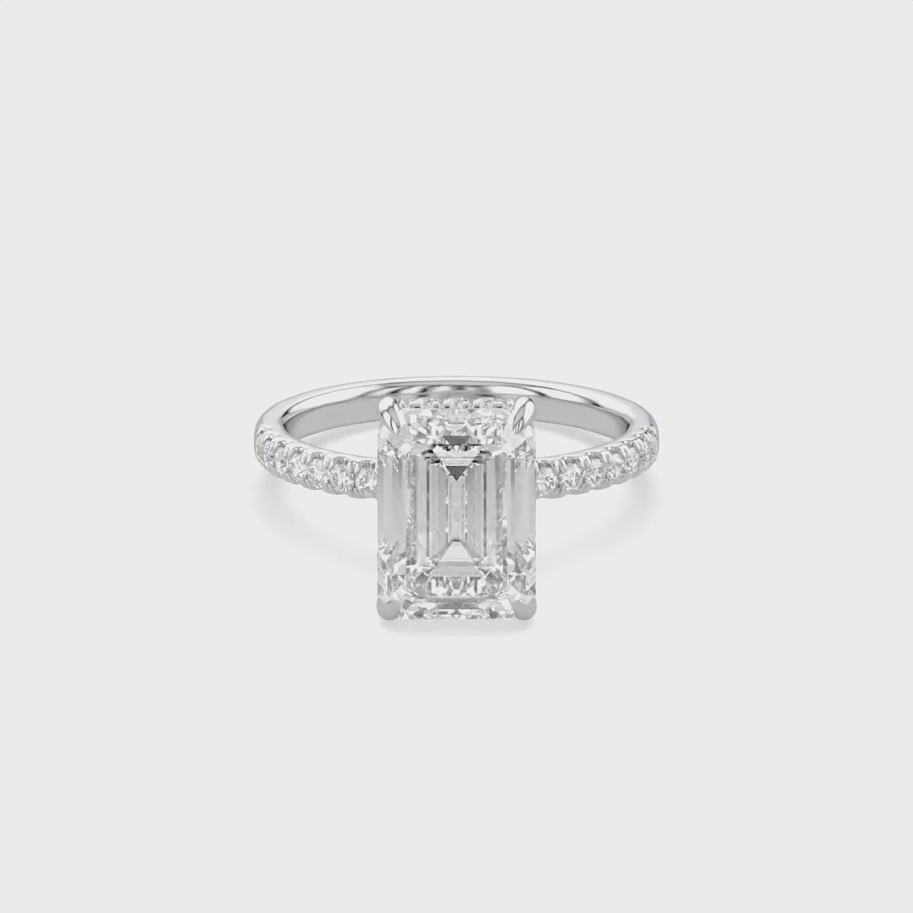 4.00 Carat Emerald and Round Cut Lab Grown Diamond Hidden Halo Solitaire Engagement Ring