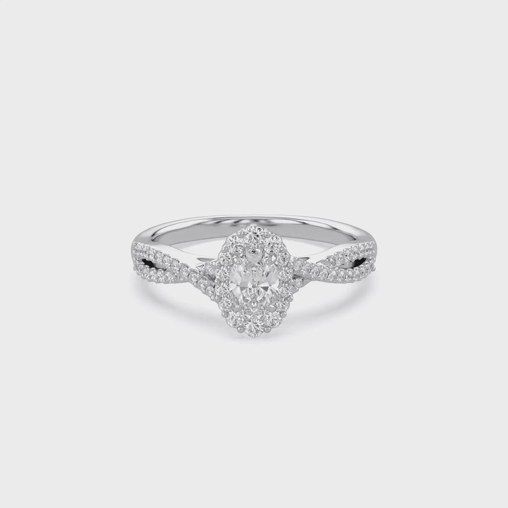 0.55 Carat Oval and Round Cut Lab Grown Diamond Halo Engagement Ring
