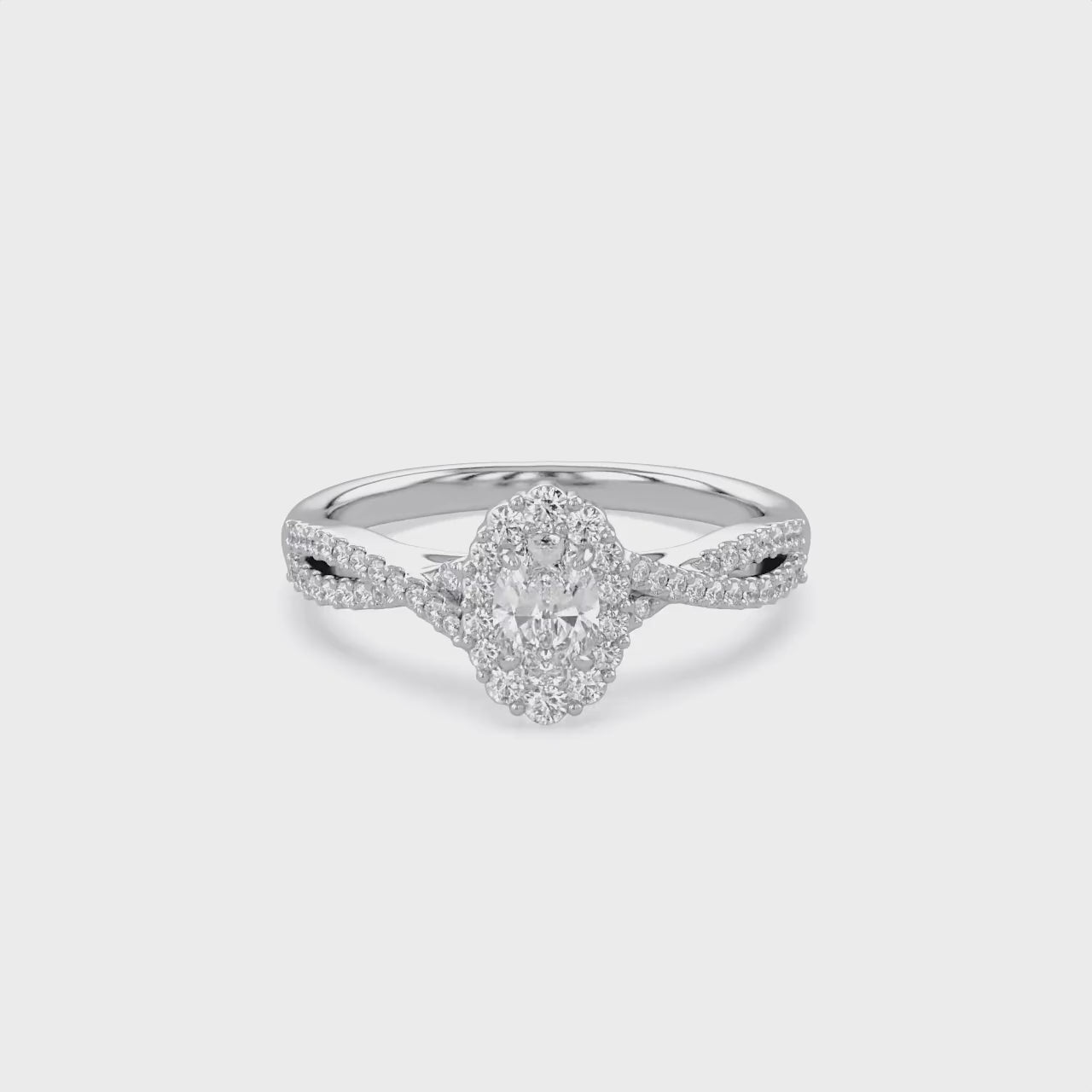 0.55 Carat Oval and Round Cut Lab Grown Diamond Halo Engagement Ring