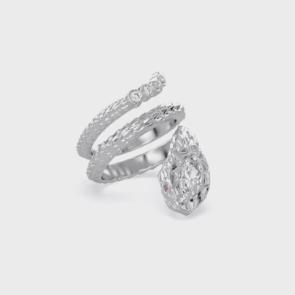 0.60 Carat Marquise and Round Cut Lab Grown Diamond Bezel Set Snake Pinky Ring