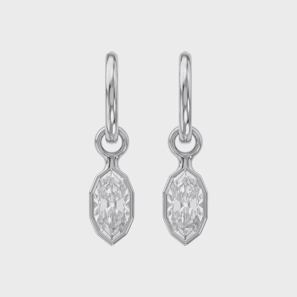 2.15 CTW Bezel Marquise Lab Diamond Diamond Huggie Hoop Earrings