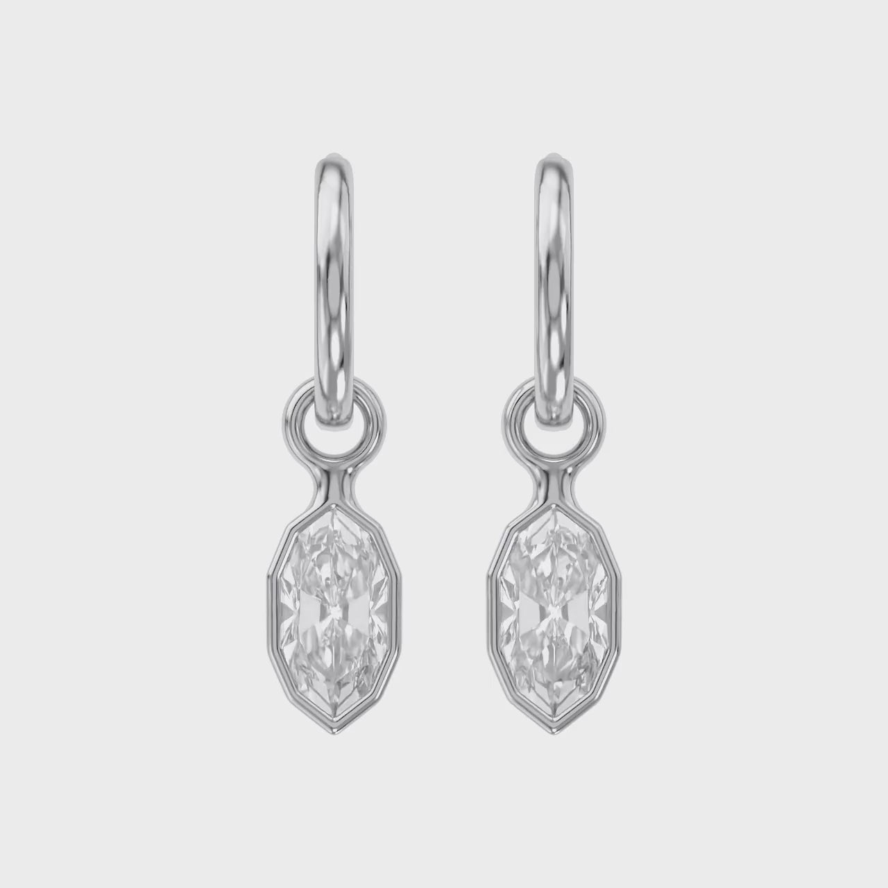 2.15 CTW Bezel Marquise Lab Diamond Diamond Huggie Hoop Earrings