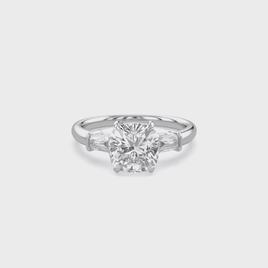 3.85 Carat Eabha Three Stone Cushion Cut Lab Grown Diamond Engagement Ring