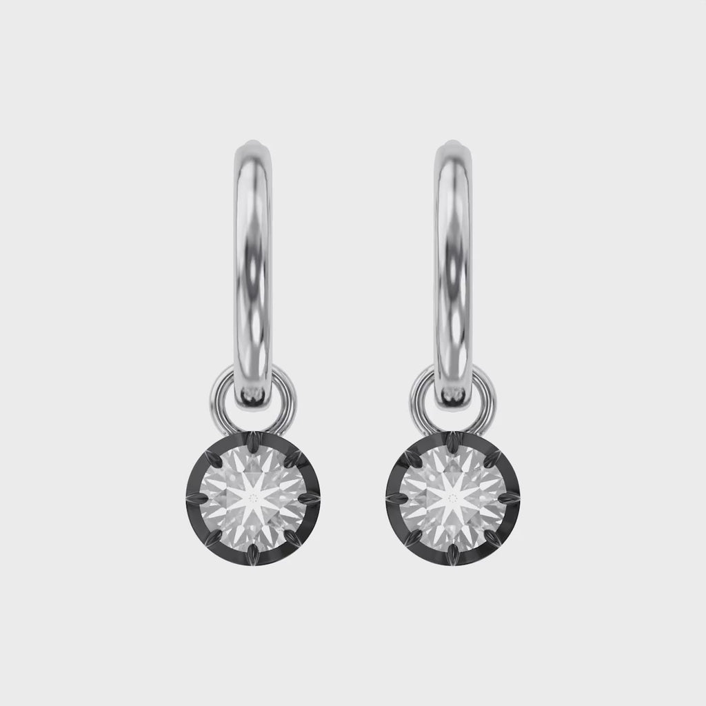 1.00 Carat Round Cut Lab Grown Diamond Drop Solitaire Earrings