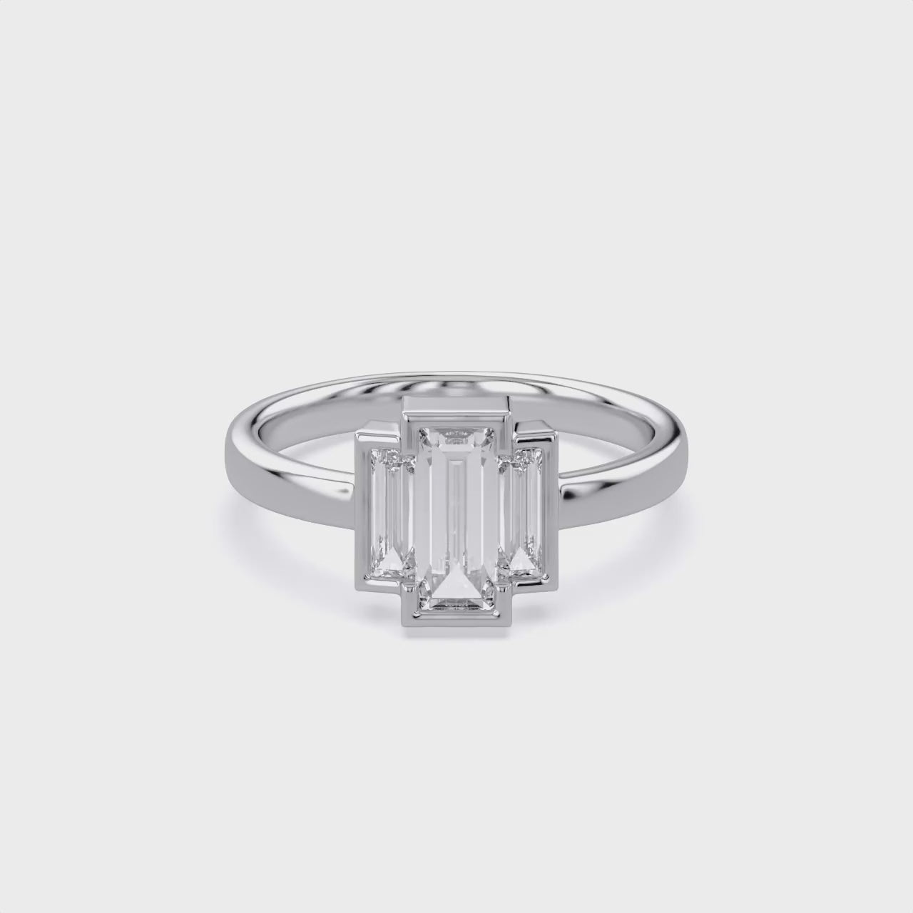 1.20 CTW Baguette Shape Lab grown Diamond Three Stone Bezel Set Ring
