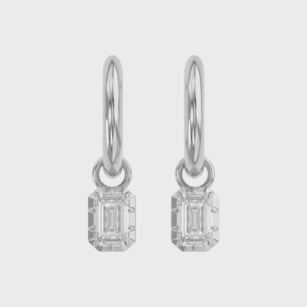 1.00 Carat Emerald Cut Lab Grown Diamond Drop Dangle Earrings